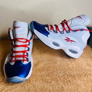 Reebok Question Mid Blue Toe Mens Sneaker Size 9 White 2022 GX0227 Allen Iverson